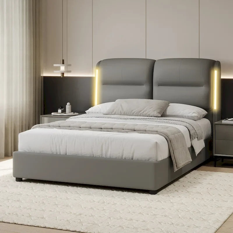 Letto Matrimoniale Queen Size con Contenitore Idraulico, Struttura in Metallo, Ecopelle, Adatto per 2 Persone