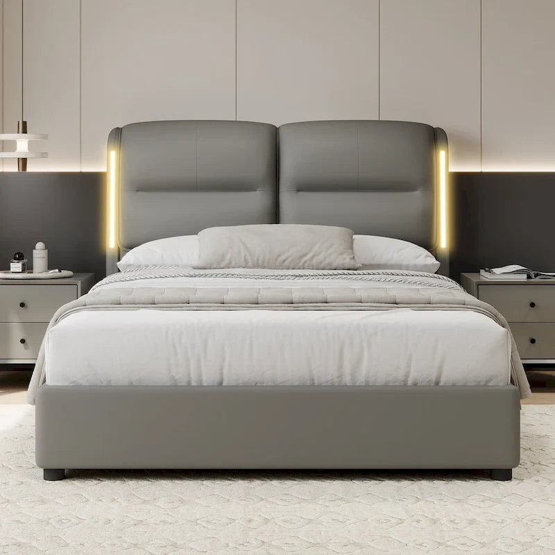 Letto Matrimoniale Queen Size con Contenitore Idraulico, Struttura in Metallo, Ecopelle, Adatto per 2 Persone