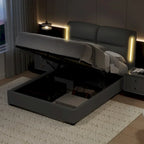 Letto Matrimoniale Queen Size con Contenitore Idraulico, Struttura in Metallo, Ecopelle, Adatto per 2 Persone