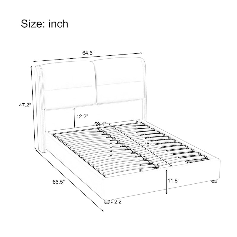 Letto Matrimoniale Queen Size con Contenitore Idraulico, Struttura in Metallo, Ecopelle, Adatto per 2 Persone