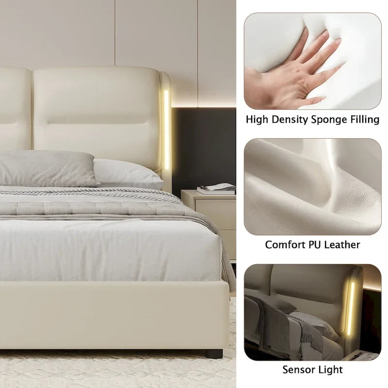 Letto Matrimoniale Queen Size con Contenitore Idraulico, Struttura in Metallo, Ecopelle, Adatto per 2 Persone