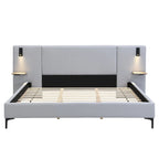 Letto King Size Bouclé Bianco con Luci da Lettura e Mensole nella Testiera
