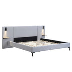 Letto King Size Bouclé Bianco con Luci da Lettura e Mensole nella Testiera