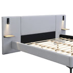 Letto King Size Bouclé Bianco con Luci da Lettura e Mensole nella Testiera