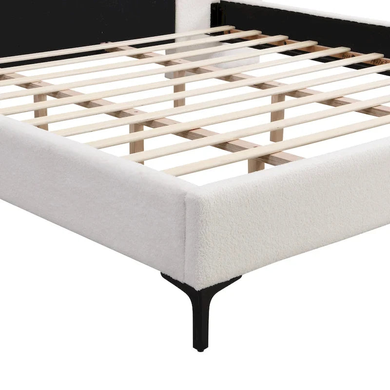 Letto King Size Bouclé Bianco con Luci da Lettura e Mensole nella Testiera