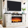 Mobile TV rustico con camino elettrico | Bianco antico / Nero / Marrone chiaro / Quercia viola | Adatto per TV fino a 80" | Montaggio da 1 persona