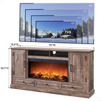 Mobile TV rustico con camino elettrico | Bianco antico / Nero / Marrone chiaro / Quercia viola | Adatto per TV fino a 80" | Montaggio da 1 persona