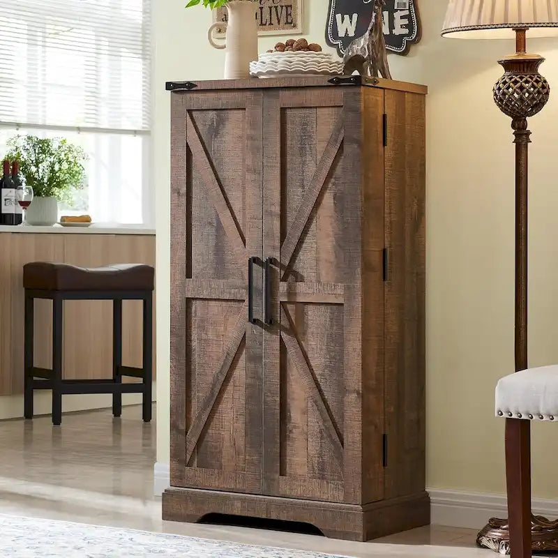 Dispensa a mobile 47" stile rustico con ante a fienile - Multicolore