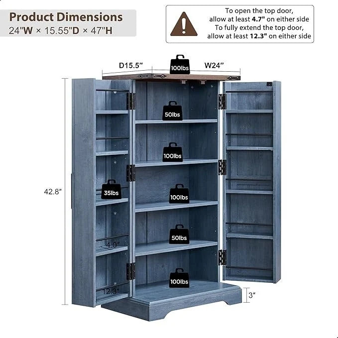 Dispensa a mobile 47" stile rustico con ante a fienile - Multicolore