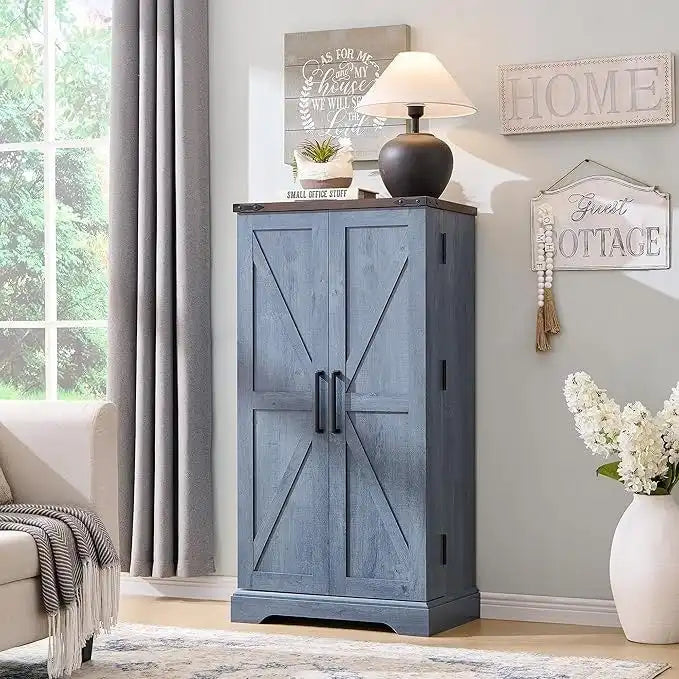 Dispensa a mobile 47" stile rustico con ante a fienile - Multicolore