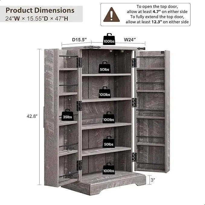 Dispensa a mobile 47" stile rustico con ante a fienile - Multicolore