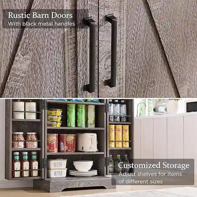 Dispensa a mobile 47" stile rustico con ante a fienile - Multicolore
