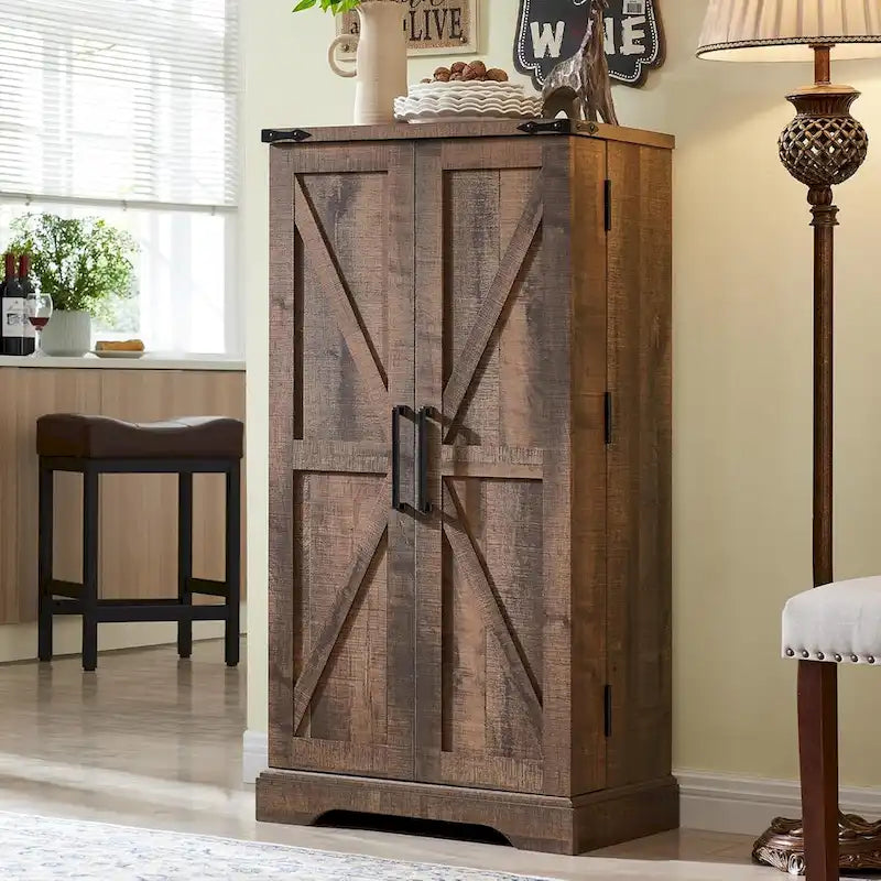Dispensa a mobile 47" stile rustico con ante a fienile - Multicolore