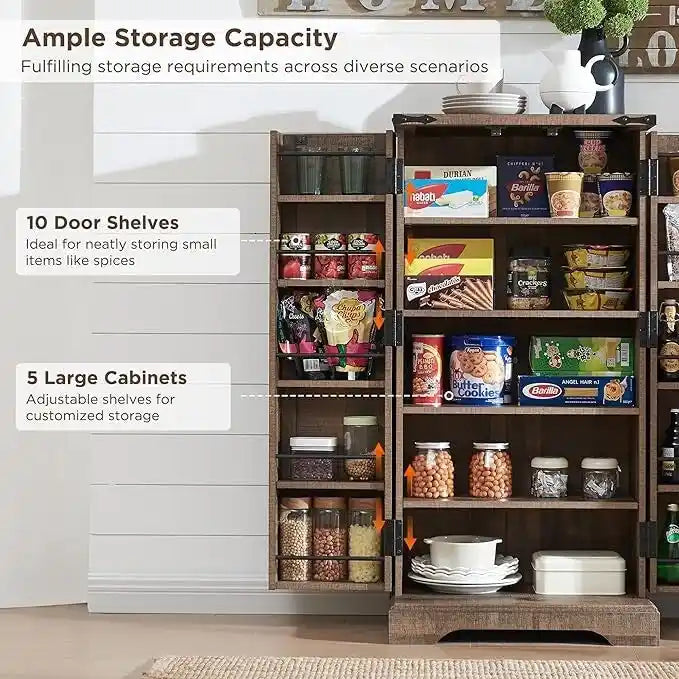 Dispensa a mobile 47" stile rustico con ante a fienile - Multicolore