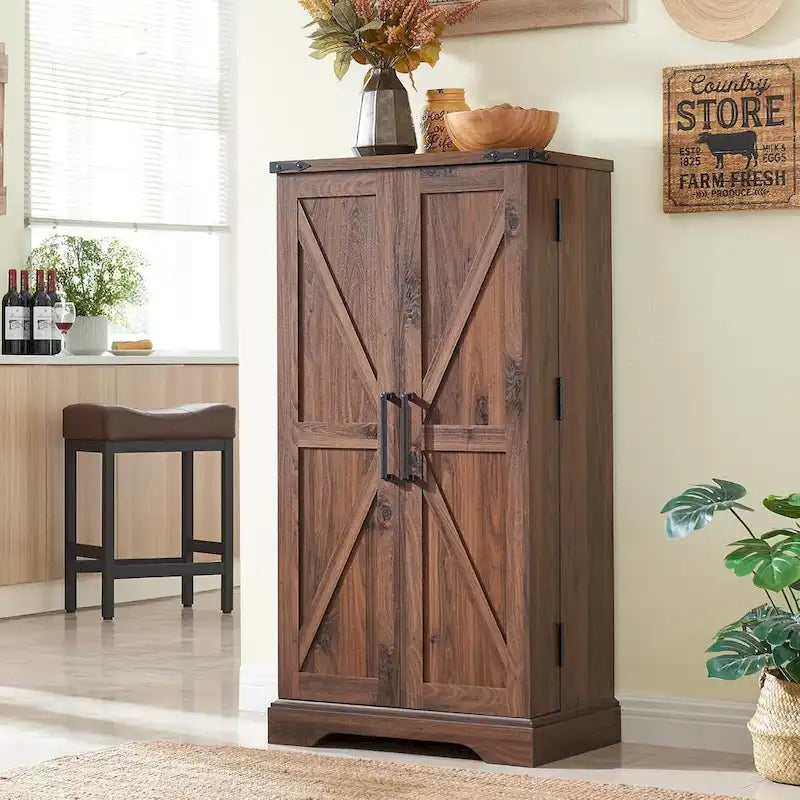 Dispensa a mobile 47" stile rustico con ante a fienile - Multicolore