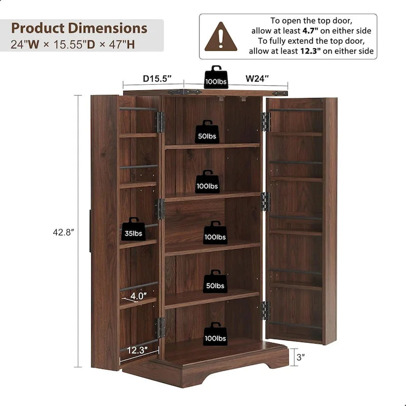 Dispensa a mobile 47" stile rustico con ante a fienile - Multicolore