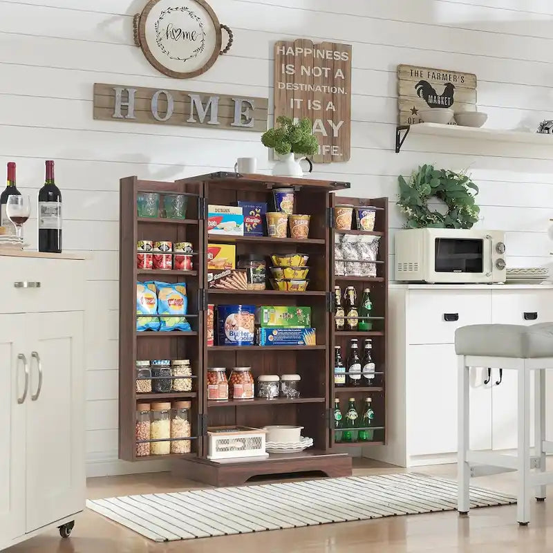 Dispensa a mobile 47" stile rustico con ante a fienile - Multicolore