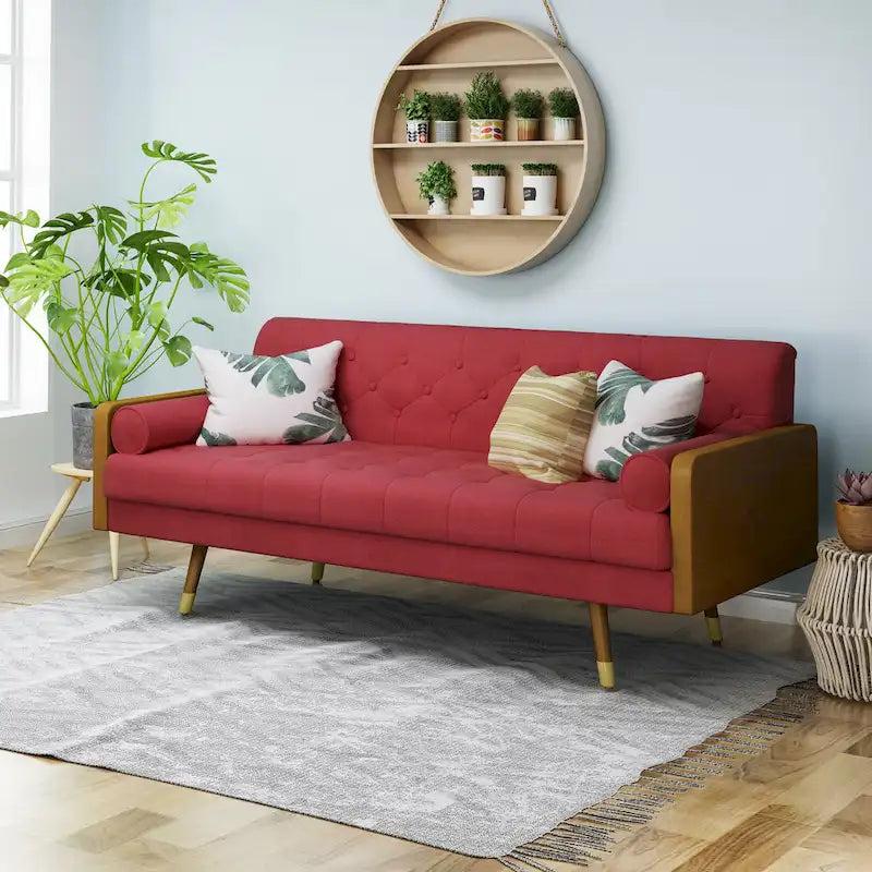 Divano in tessuto trapuntato – Beige / Rosso / Blu / Grigio | Moderno di metà secolo | 4 posti a sedere