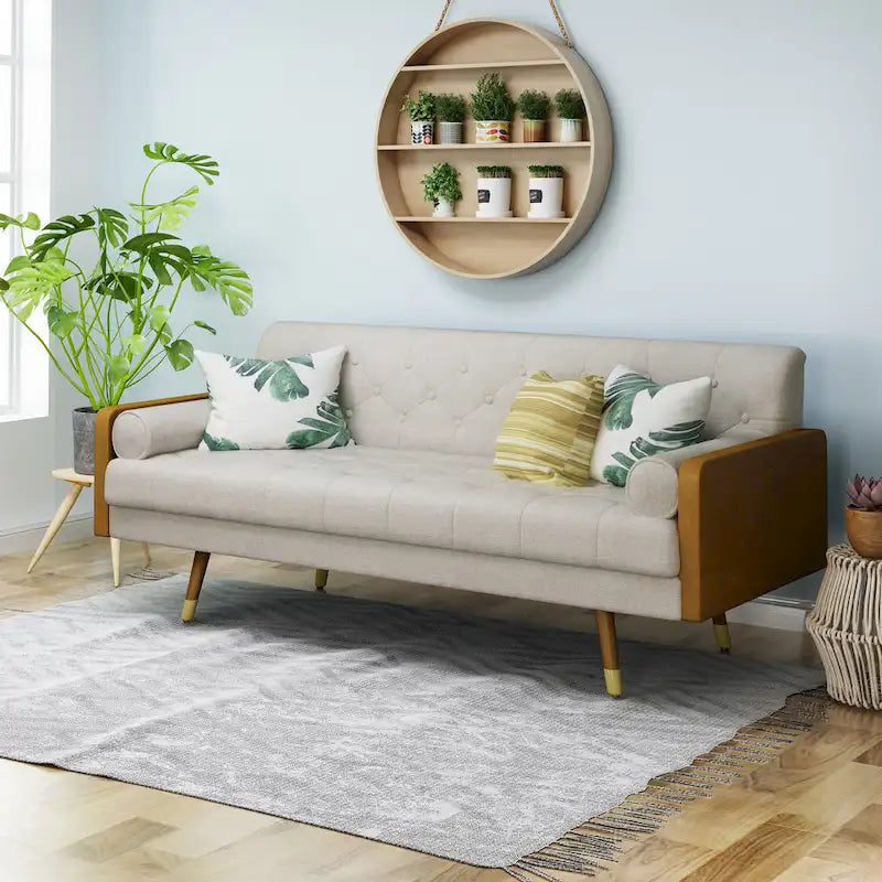 Divano in tessuto trapuntato – Beige / Rosso / Blu / Grigio | Moderno di metà secolo | 4 posti a sedere