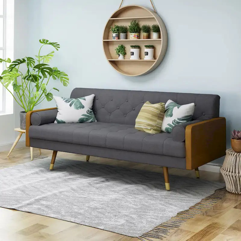 Divano in tessuto trapuntato – Beige / Rosso / Blu / Grigio | Moderno di metà secolo | 4 posti a sedere