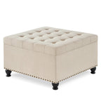 Poggiapiedi contenitore quadrato in lino/PU nero/beige/grigio scuro, trapuntato a bottoni, 1 posto