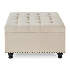 Poggiapiedi contenitore quadrato in lino/PU nero/beige/grigio scuro, trapuntato a bottoni, 1 posto