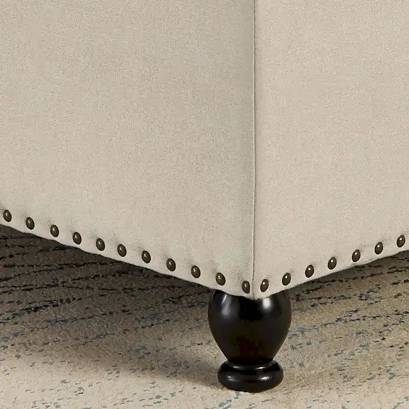 Poggiapiedi contenitore quadrato in lino/PU nero/beige/grigio scuro, trapuntato a bottoni, 1 posto