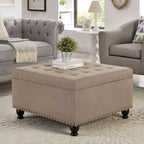 Poggiapiedi contenitore quadrato in lino/PU nero/beige/grigio scuro, trapuntato a bottoni, 1 posto