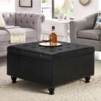 Poggiapiedi contenitore quadrato in lino/PU nero/beige/grigio scuro, trapuntato a bottoni, 1 posto
