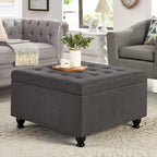 Poggiapiedi contenitore quadrato in lino/PU nero/beige/grigio scuro, trapuntato a bottoni, 1 posto
