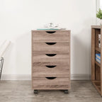 Cassettiera in Legno a 5 Cassetti con Ruote – Bianco / Espresso / Rovere Grigio / Nero Invecchiato / Naturale / Rovere Marrone / Rovere Vintage, 1 Persona