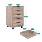 Cassettiera in Legno a 5 Cassetti con Ruote – Bianco / Espresso / Rovere Grigio / Nero Invecchiato / Naturale / Rovere Marrone / Rovere Vintage, 1 Persona