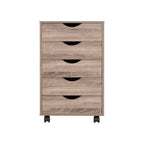 Cassettiera in Legno a 5 Cassetti con Ruote – Bianco / Espresso / Rovere Grigio / Nero Invecchiato / Naturale / Rovere Marrone / Rovere Vintage, 1 Persona