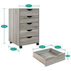 Cassettiera in Legno a 5 Cassetti con Ruote – Bianco / Espresso / Rovere Grigio / Nero Invecchiato / Naturale / Rovere Marrone / Rovere Vintage, 1 Persona