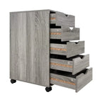 Cassettiera in Legno a 5 Cassetti con Ruote – Bianco / Espresso / Rovere Grigio / Nero Invecchiato / Naturale / Rovere Marrone / Rovere Vintage, 1 Persona