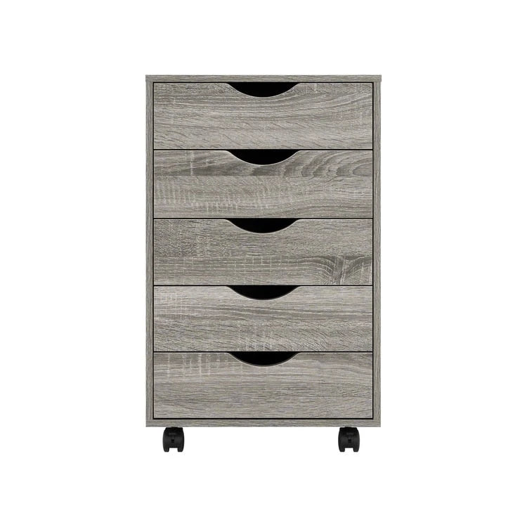 Cassettiera in Legno a 5 Cassetti con Ruote – Bianco / Espresso / Rovere Grigio / Nero Invecchiato / Naturale / Rovere Marrone / Rovere Vintage, 1 Persona
