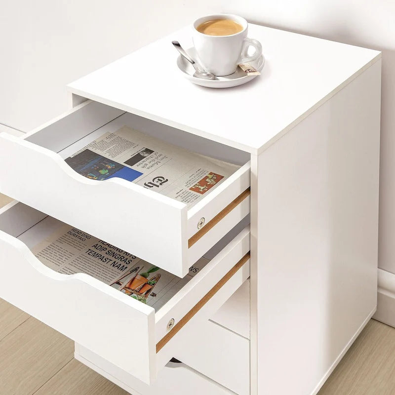Cassettiera in Legno a 5 Cassetti con Ruote – Bianco / Espresso / Rovere Grigio / Nero Invecchiato / Naturale / Rovere Marrone / Rovere Vintage, 1 Persona