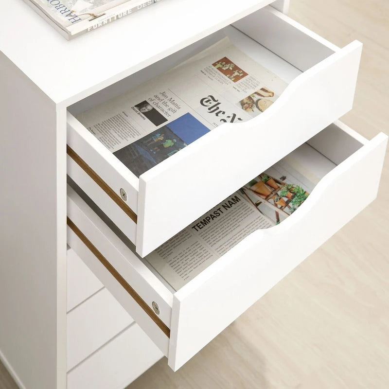 Cassettiera in Legno a 5 Cassetti con Ruote – Bianco / Espresso / Rovere Grigio / Nero Invecchiato / Naturale / Rovere Marrone / Rovere Vintage, 1 Persona