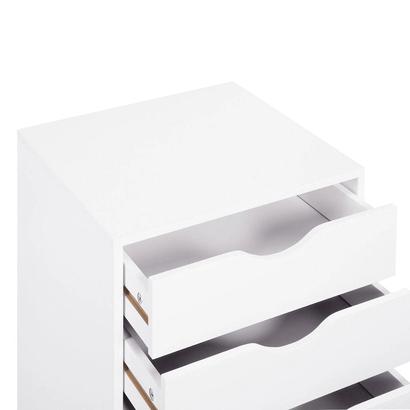Cassettiera in Legno a 5 Cassetti con Ruote – Bianco / Espresso / Rovere Grigio / Nero Invecchiato / Naturale / Rovere Marrone / Rovere Vintage, 1 Persona