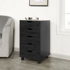 Cassettiera in Legno a 5 Cassetti con Ruote – Bianco / Espresso / Rovere Grigio / Nero Invecchiato / Naturale / Rovere Marrone / Rovere Vintage, 1 Persona