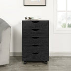 Cassettiera in Legno a 5 Cassetti con Ruote – Bianco / Espresso / Rovere Grigio / Nero Invecchiato / Naturale / Rovere Marrone / Rovere Vintage, 1 Persona