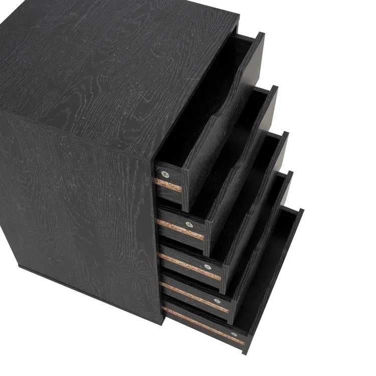 Cassettiera in Legno a 5 Cassetti con Ruote – Bianco / Espresso / Rovere Grigio / Nero Invecchiato / Naturale / Rovere Marrone / Rovere Vintage, 1 Persona