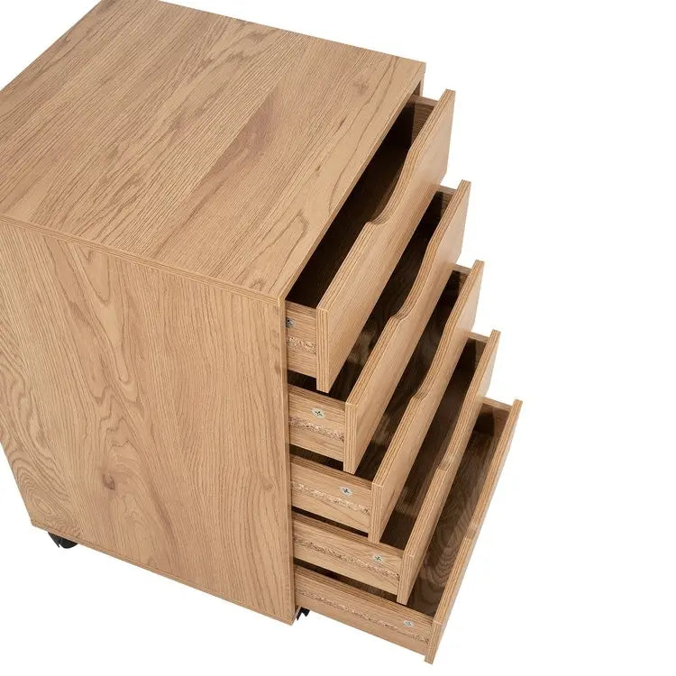Cassettiera in Legno a 5 Cassetti con Ruote – Bianco / Espresso / Rovere Grigio / Nero Invecchiato / Naturale / Rovere Marrone / Rovere Vintage, 1 Persona
