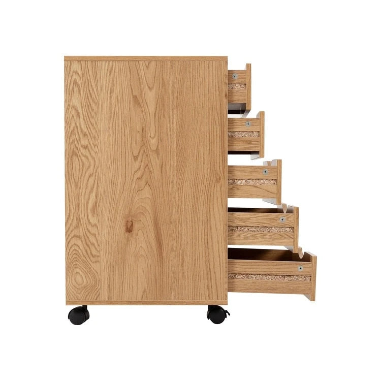 Cassettiera in Legno a 5 Cassetti con Ruote – Bianco / Espresso / Rovere Grigio / Nero Invecchiato / Naturale / Rovere Marrone / Rovere Vintage, 1 Persona
