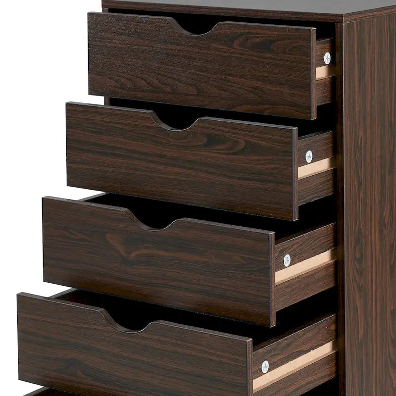 Cassettiera in Legno a 5 Cassetti con Ruote – Bianco / Espresso / Rovere Grigio / Nero Invecchiato / Naturale / Rovere Marrone / Rovere Vintage, 1 Persona