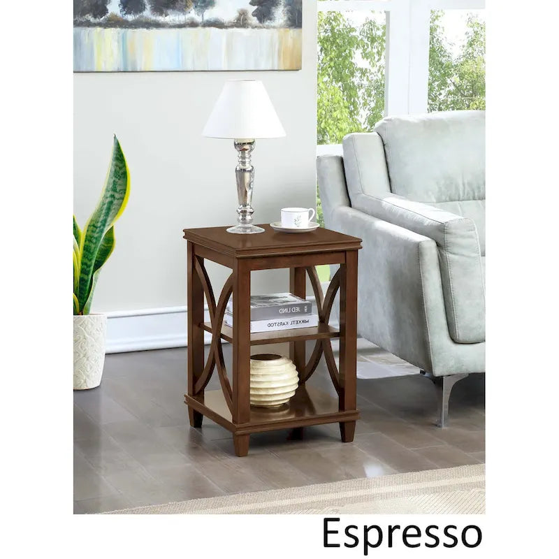 Tavolino a X con 2 Ripiani Aperti – Nero / Bianco Driftwood / Espresso, Singolo
