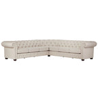 Divano componibile Chesterfield a L, 7 posti, beige / grigio / marrone, lino / velluto / pelle rigenerata