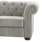 Divano componibile Chesterfield a L, 7 posti, beige / grigio / marrone, lino / velluto / pelle rigenerata