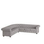 Divano componibile Chesterfield a L, 7 posti, beige / grigio / marrone, lino / velluto / pelle rigenerata