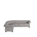 Divano componibile Chesterfield a L, 7 posti, beige / grigio / marrone, lino / velluto / pelle rigenerata
